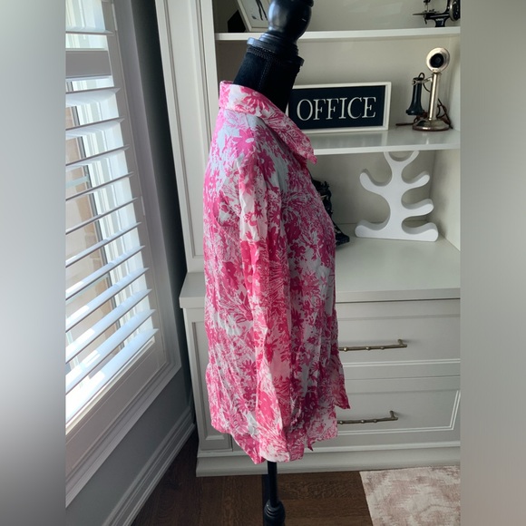 Vintage LIZ CLAIBORNE FIRST ISSUE Pink & White Button Up Cotton Blouse SZ Large - Picture 7 of 14